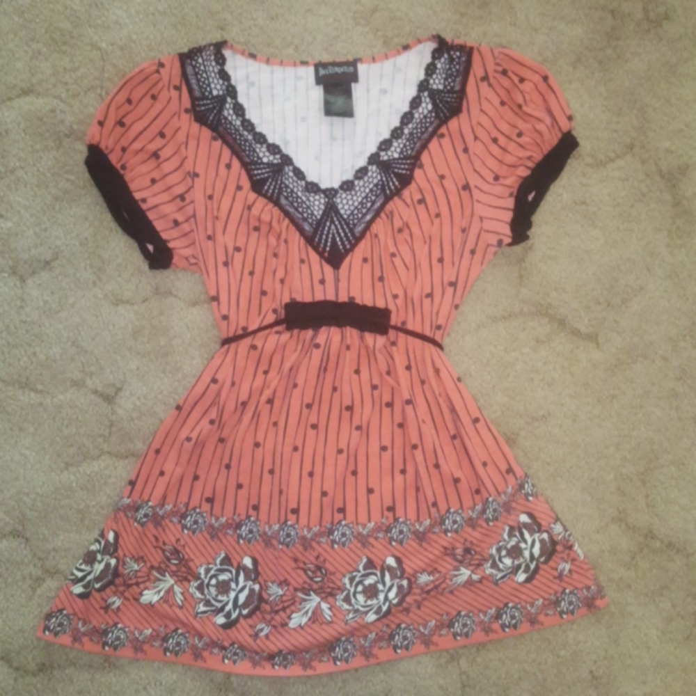 Hot Tempered  black and coral babydoll top